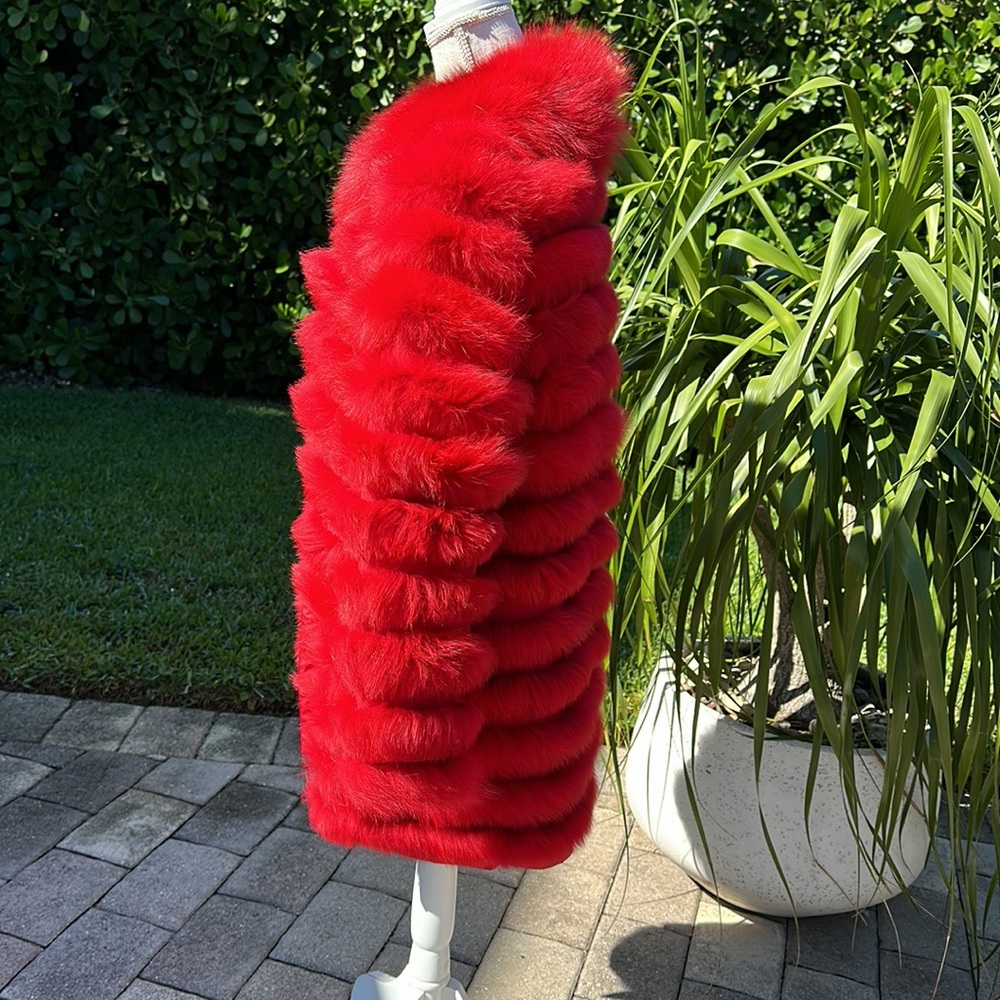 LINDA RICHARDS LUXURY RED SILK AND DYED FOX REVERSIBLE LIGHTWEIGHT COAT … - Picture 5 of 16